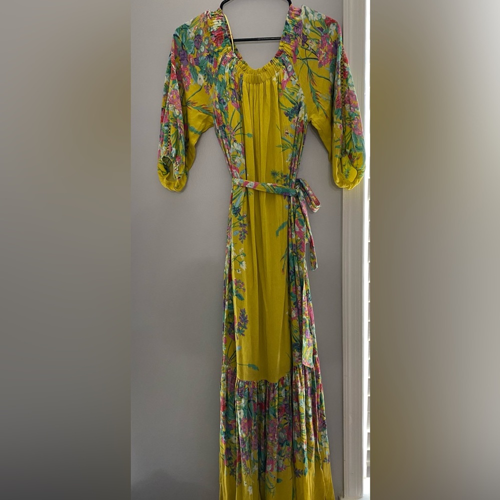 Anthropologie Yellow Floral Long Sleeve Dress